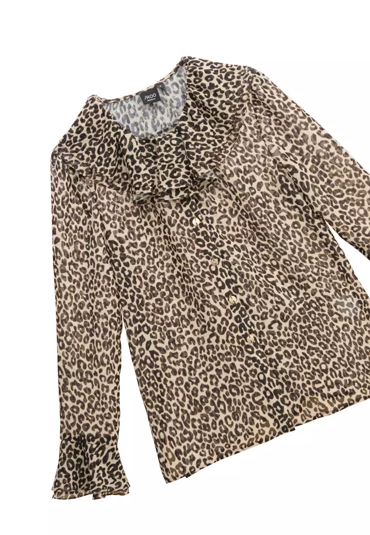 Leopard Print Ruffle Detail Top