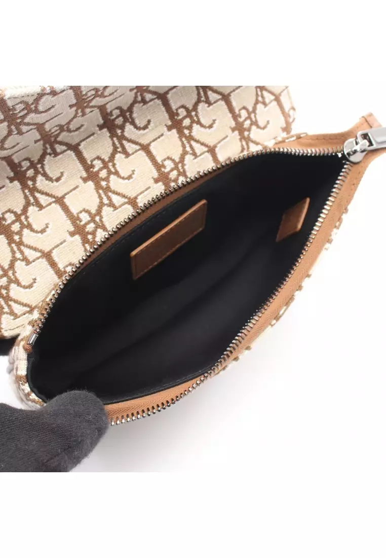 Pre-Loved Christian Dior DIOR × TRAVIS SCOTT CACTUS JACK SADDLE saddle arm Pouch canvas beige Brown
