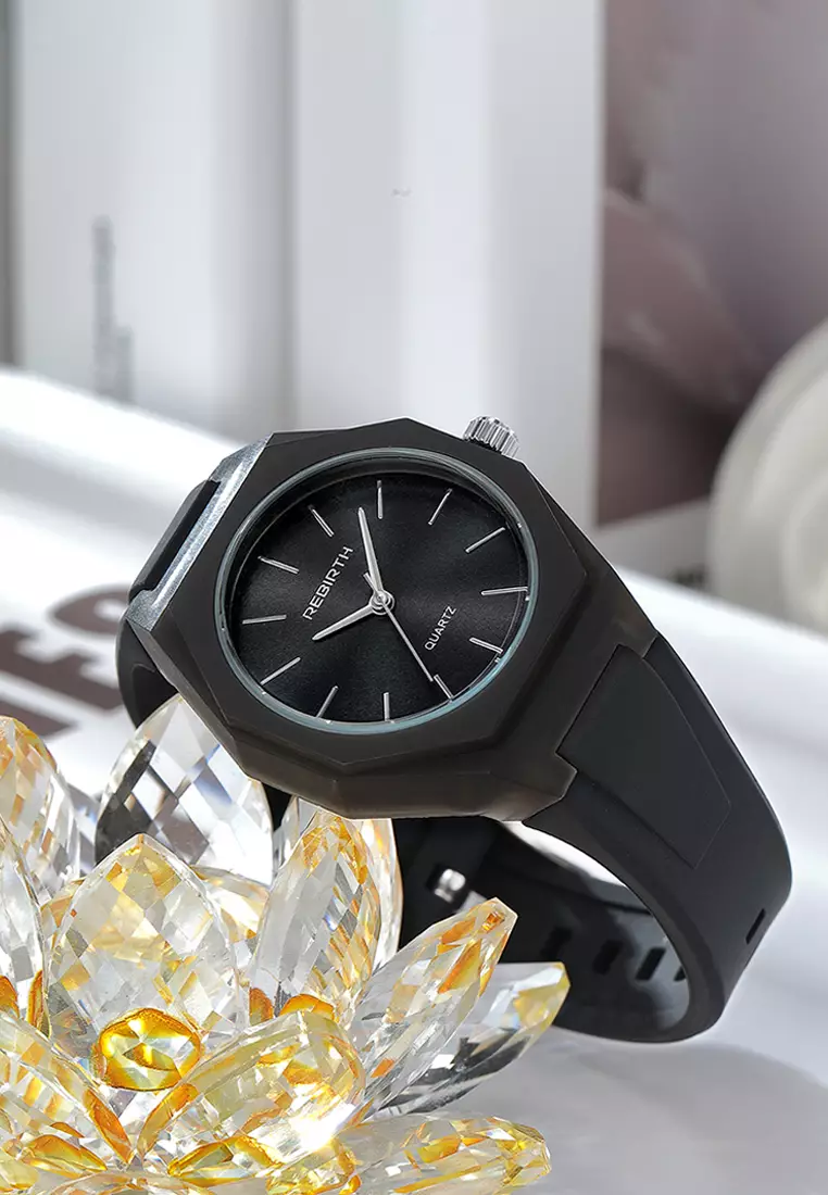 Jam Tangan Wanita Simple Analog Tali Silicone Anti Air Jam Tangan Cewek BLACK