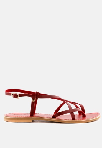 Rag & CO. red Strappy Flat Leather Sandals 022BASHB2EAB25GS_1