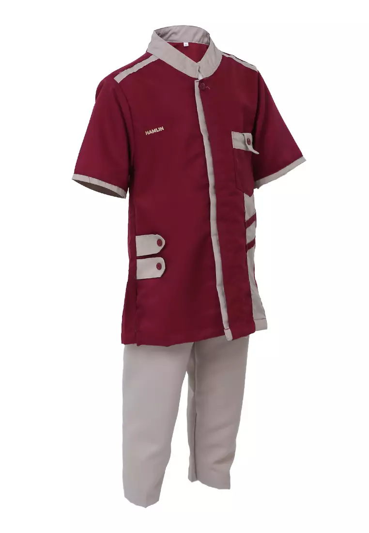 Jourell Setelan Koko Anak Laki-laki Motif Polos Childrens Shirt Lengan Pendek Material Cotton ORIGINAL - Maroon