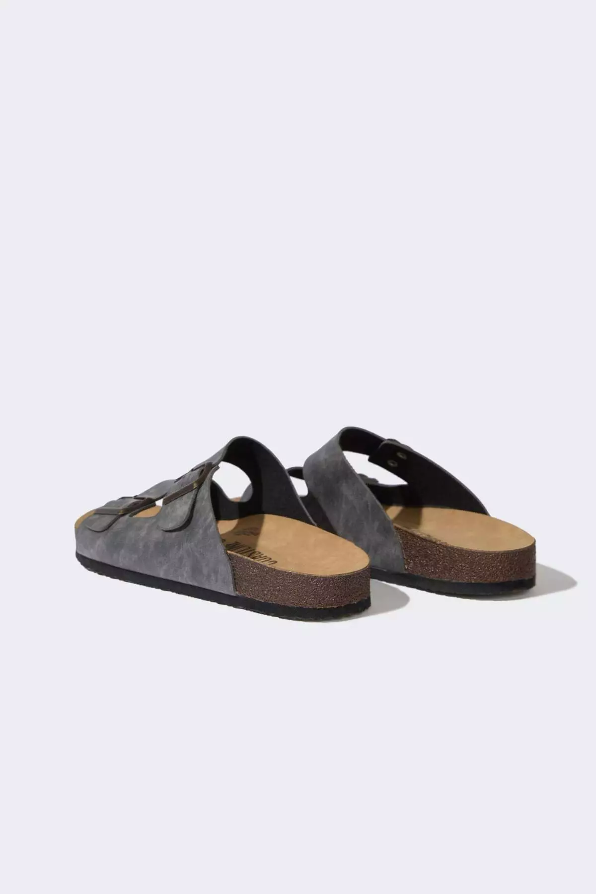 Men's Flat Sole Double Banded Faux Leather Slippers C3754AX24HS