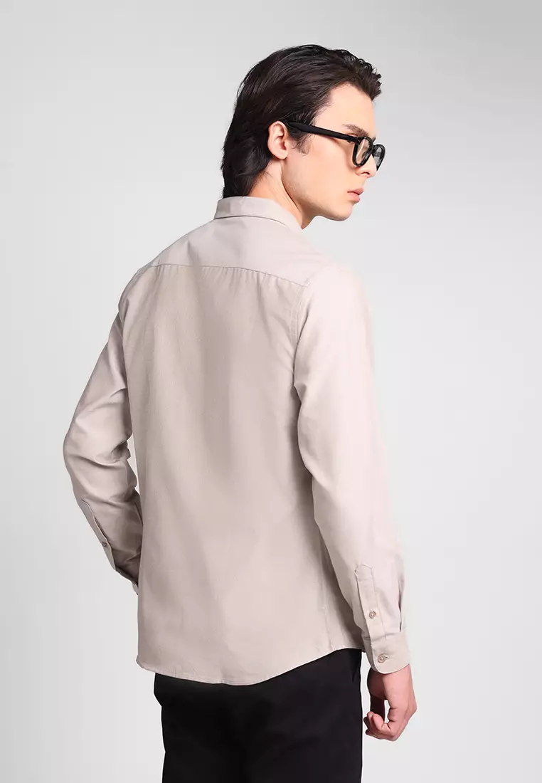 Manzone Kemeja Lengan Panjang Pria Slim Fit Foxy - Beige