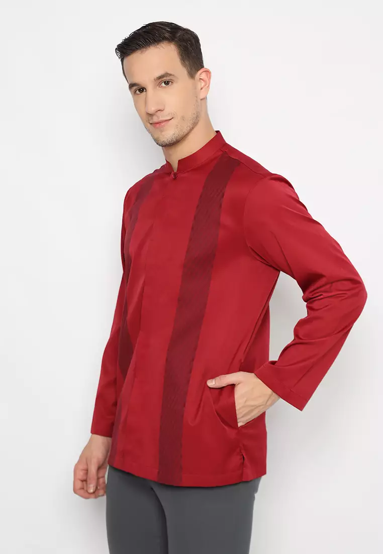 Jobb Aljazair Koko Pria Lengan Panjang Regular Fit Maroon