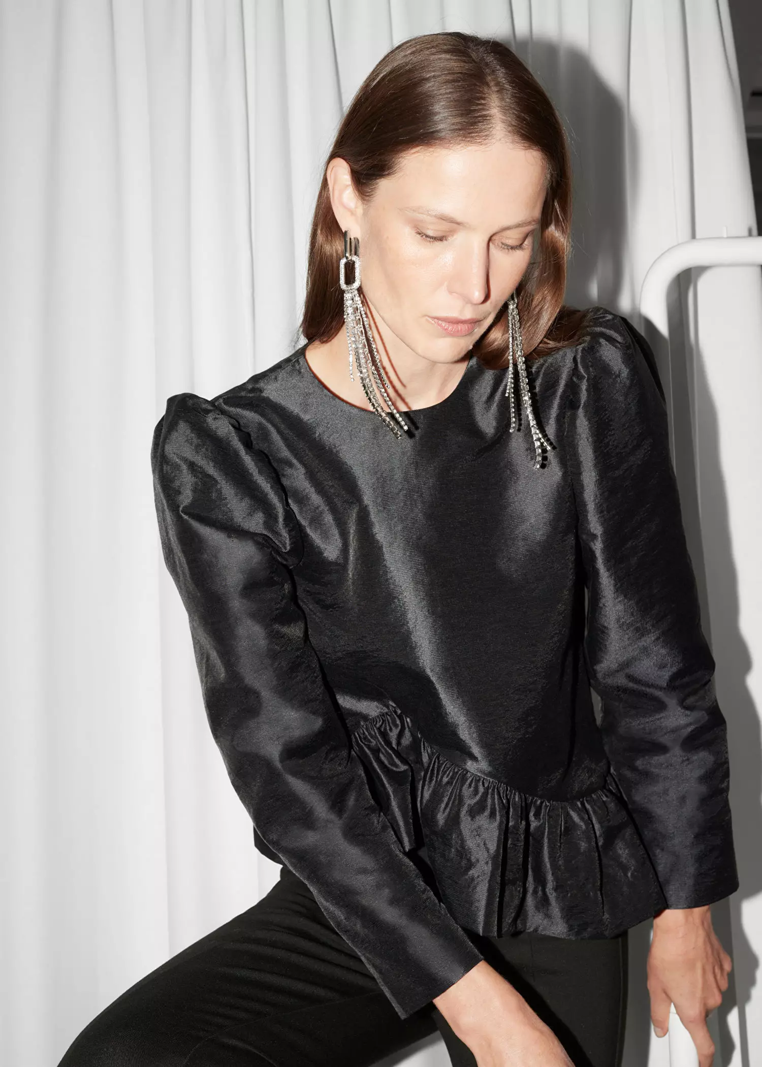 Asymmetric Ruffle-Peplum Blouse