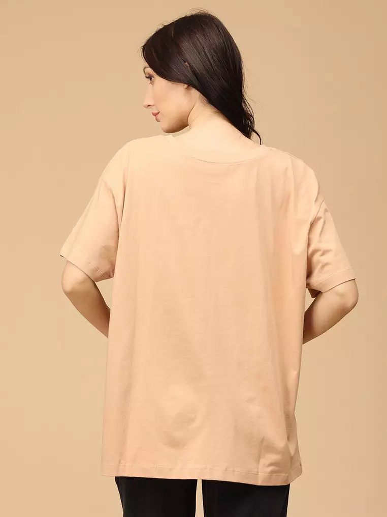 I'm Fine Oversized Maternity T-Shirt - Sand