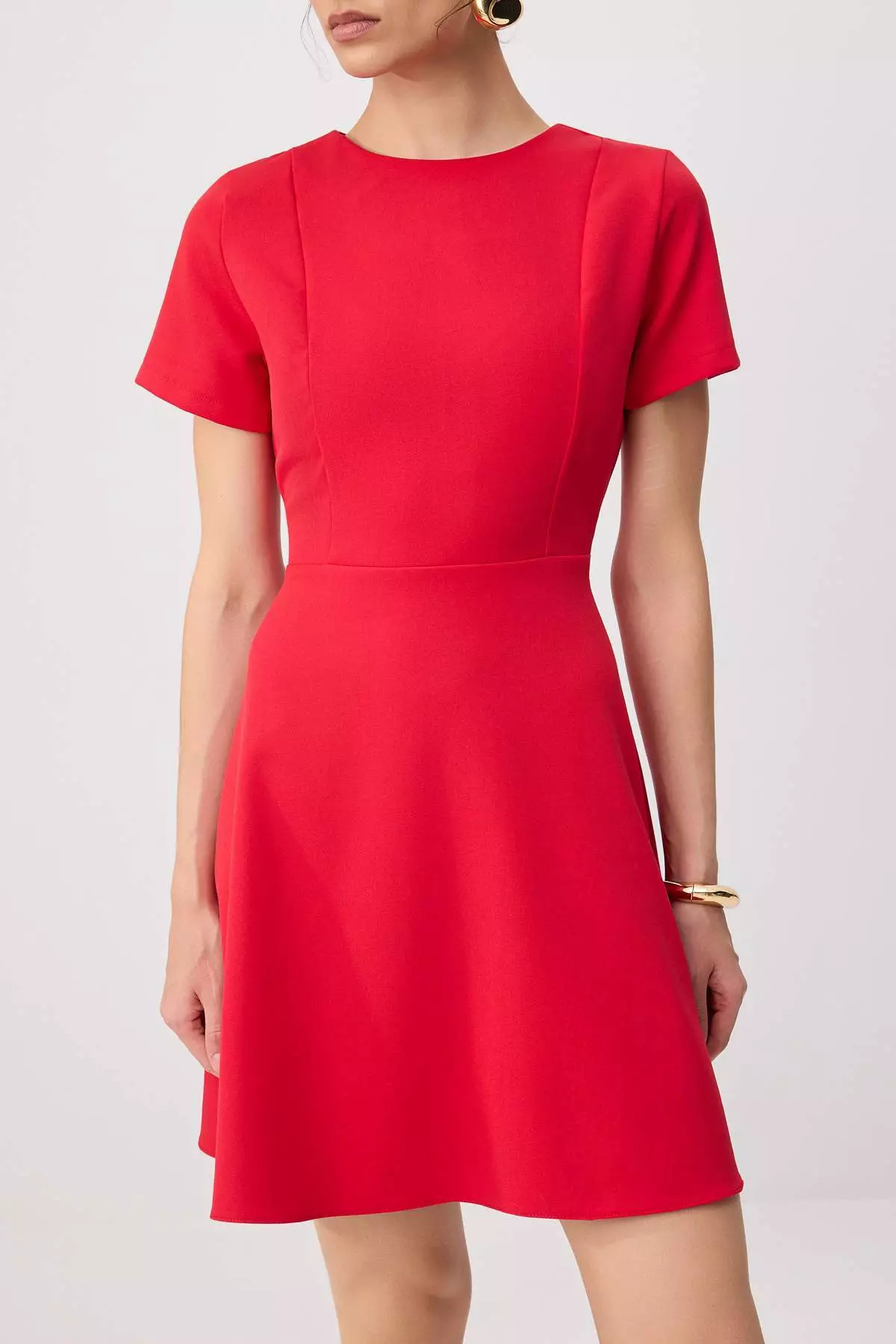 Red Skirt Open Waist Short Sleeve Mini Woven Dress Twoss26El00307