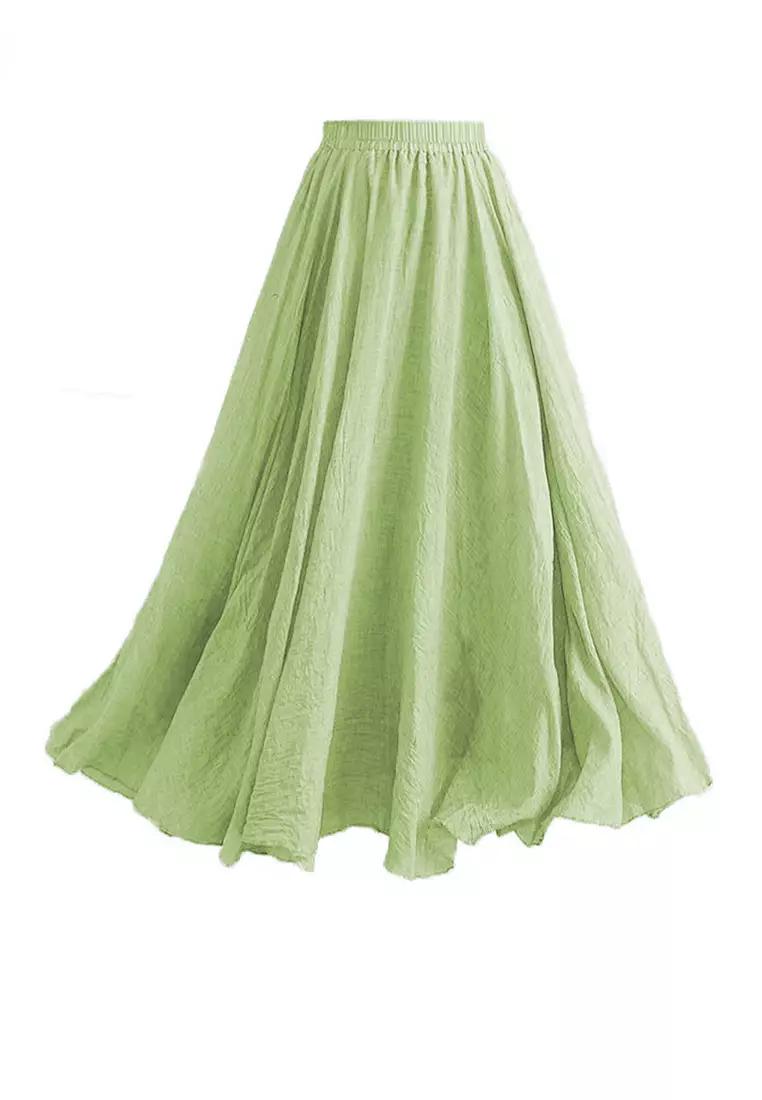 Buy Green Linen Skirt, Maxi Cotton Linen Skirt, Elastic Waist