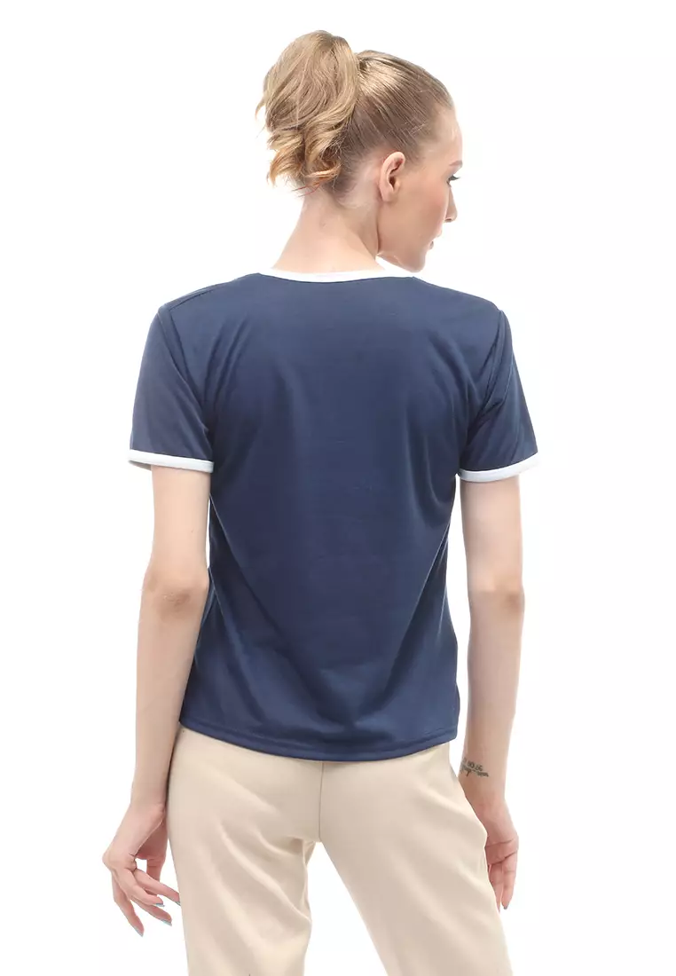 Kaos Oversize List Short Sleeves Design Simple Relaxed Fit - Navy
