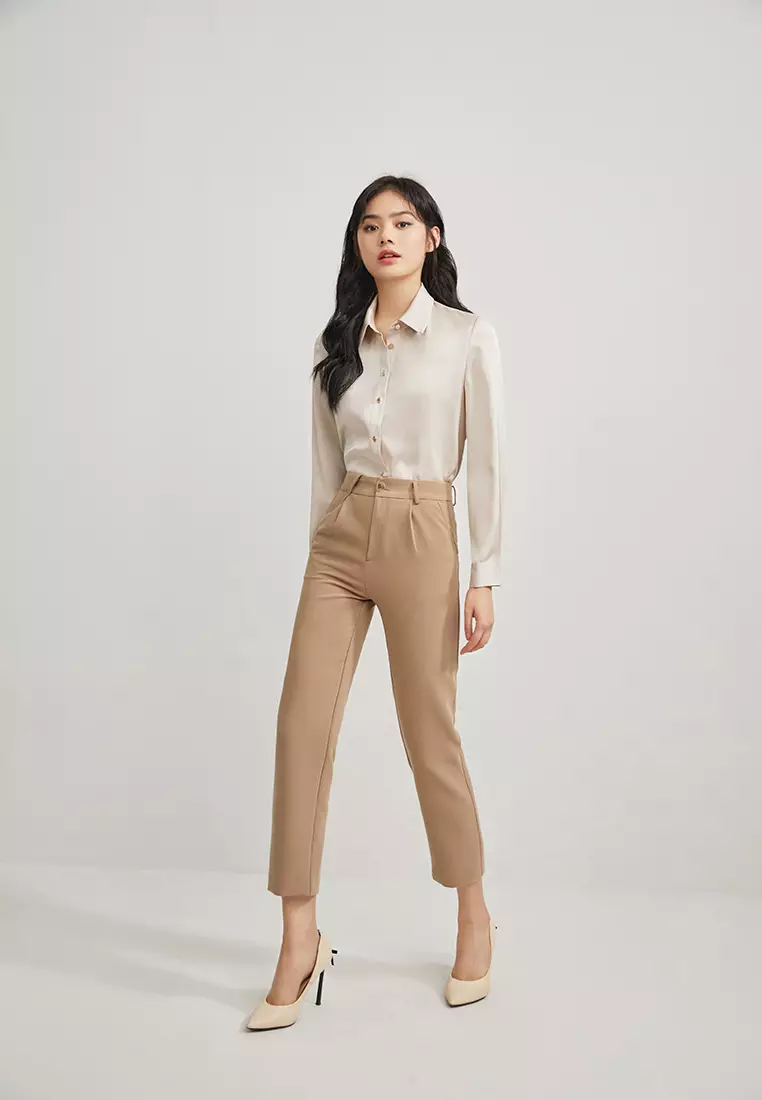 Long Sleeve Satin Button Blouse