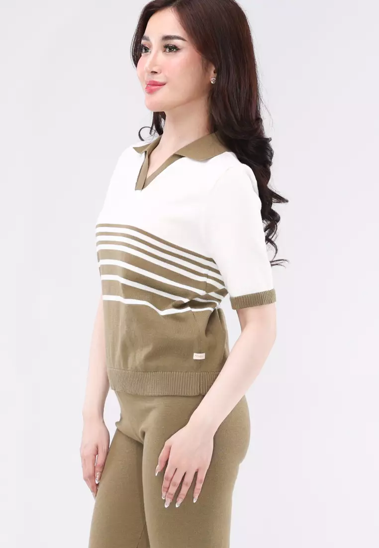 Knitted Short Sleeve Blouse/Pants