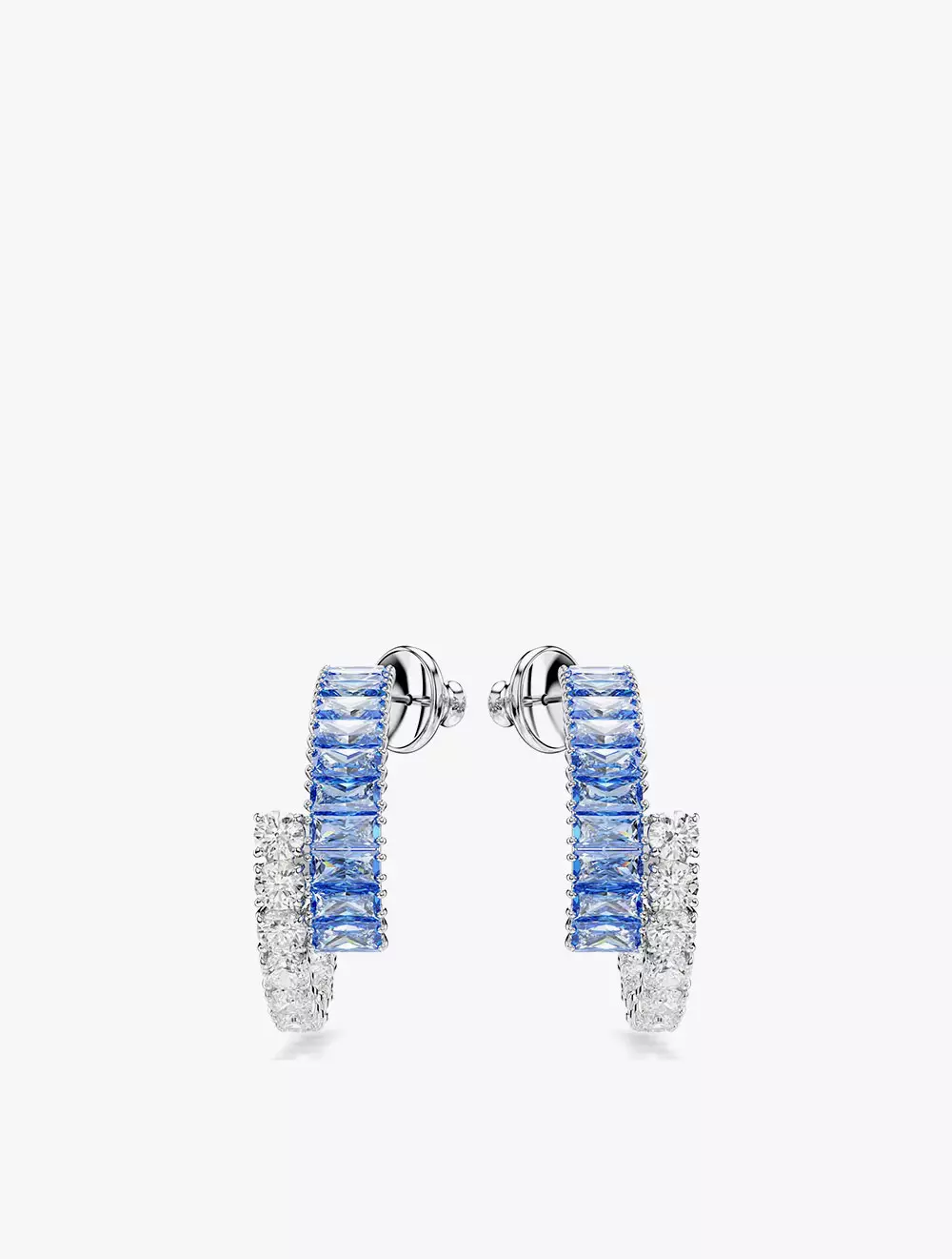 Matrix hoop earrings, Mixed cuts, Blue, Rhodium plated