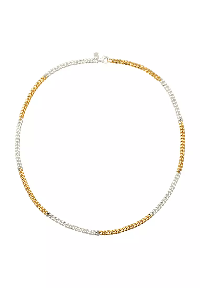 EXCLUSIVE Kalung Perhiasan Perak 925 Pria Curb Chain Bicolor
