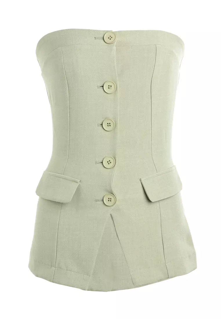 Tailored Woven Button-Down Corset Top