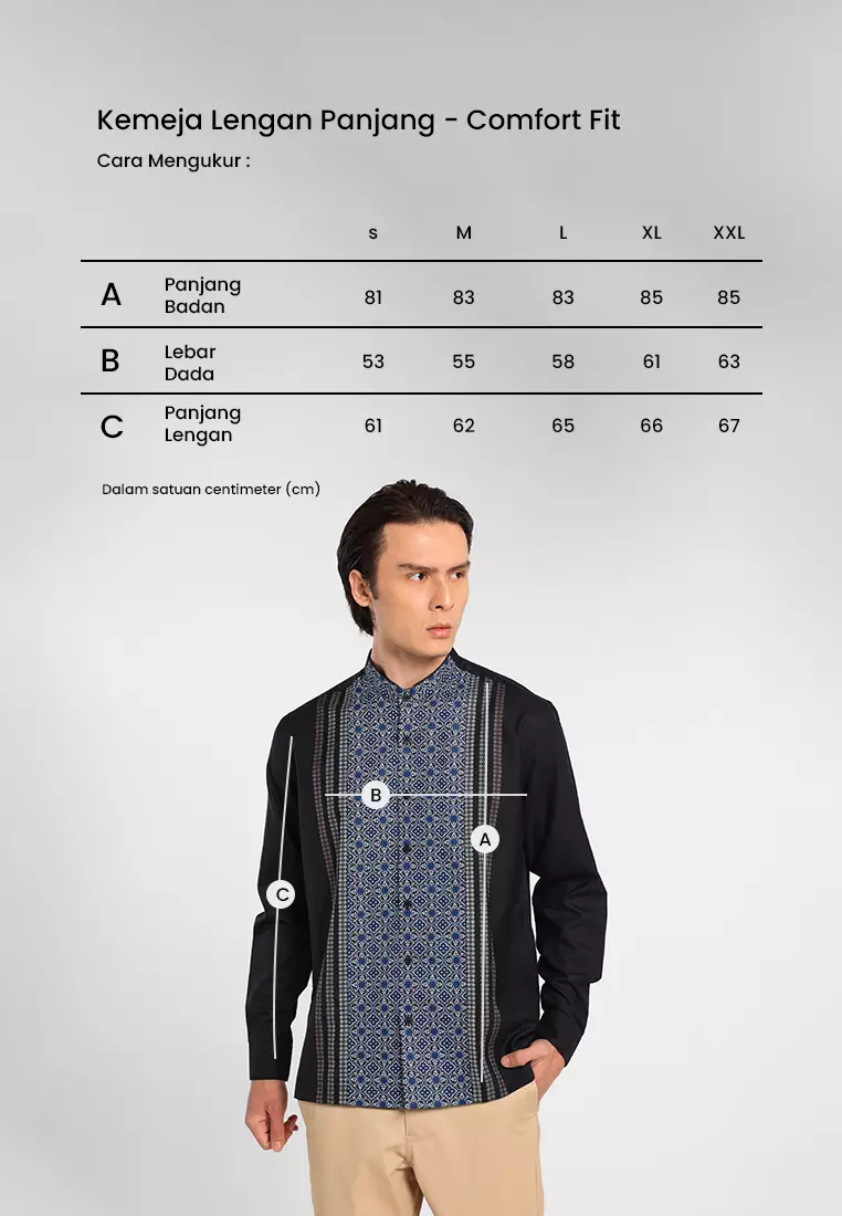 MANZONE X Adipati Dolken - Kemeja Koko Lengan Panjang Pria Khobar Comfort Fit - Black Warna Black