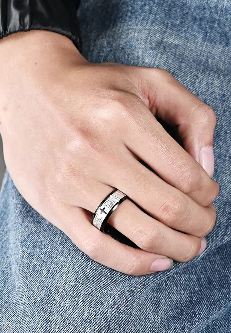 Titanium Steel Bible Verses Cross Ring JW QF-JZ848