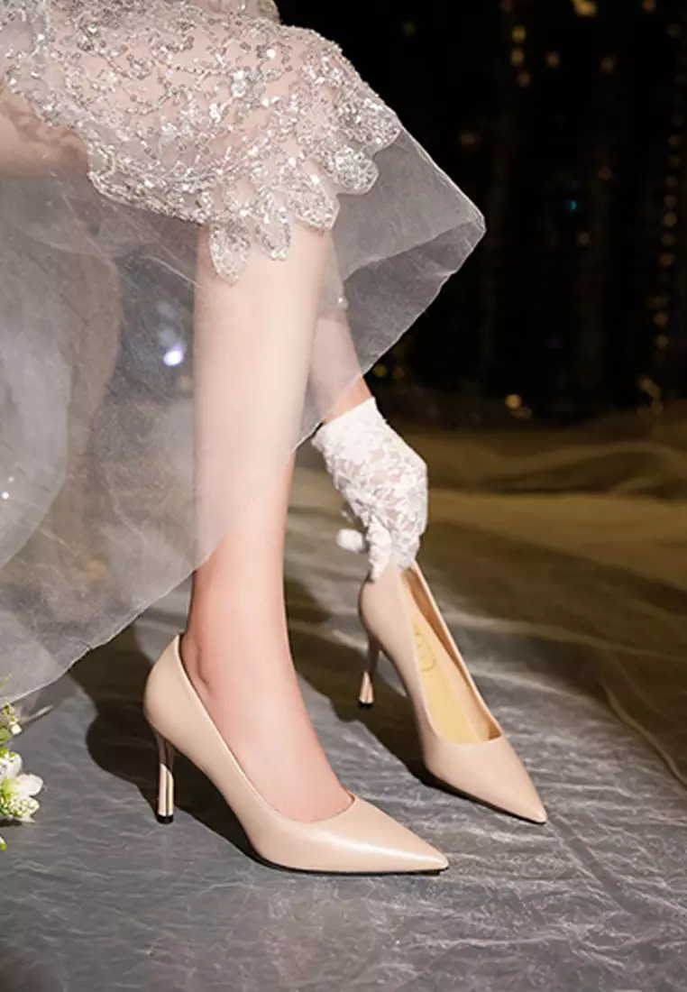 6CM Simple Pointed Microfiber Leather Wedding Heels PX710-2