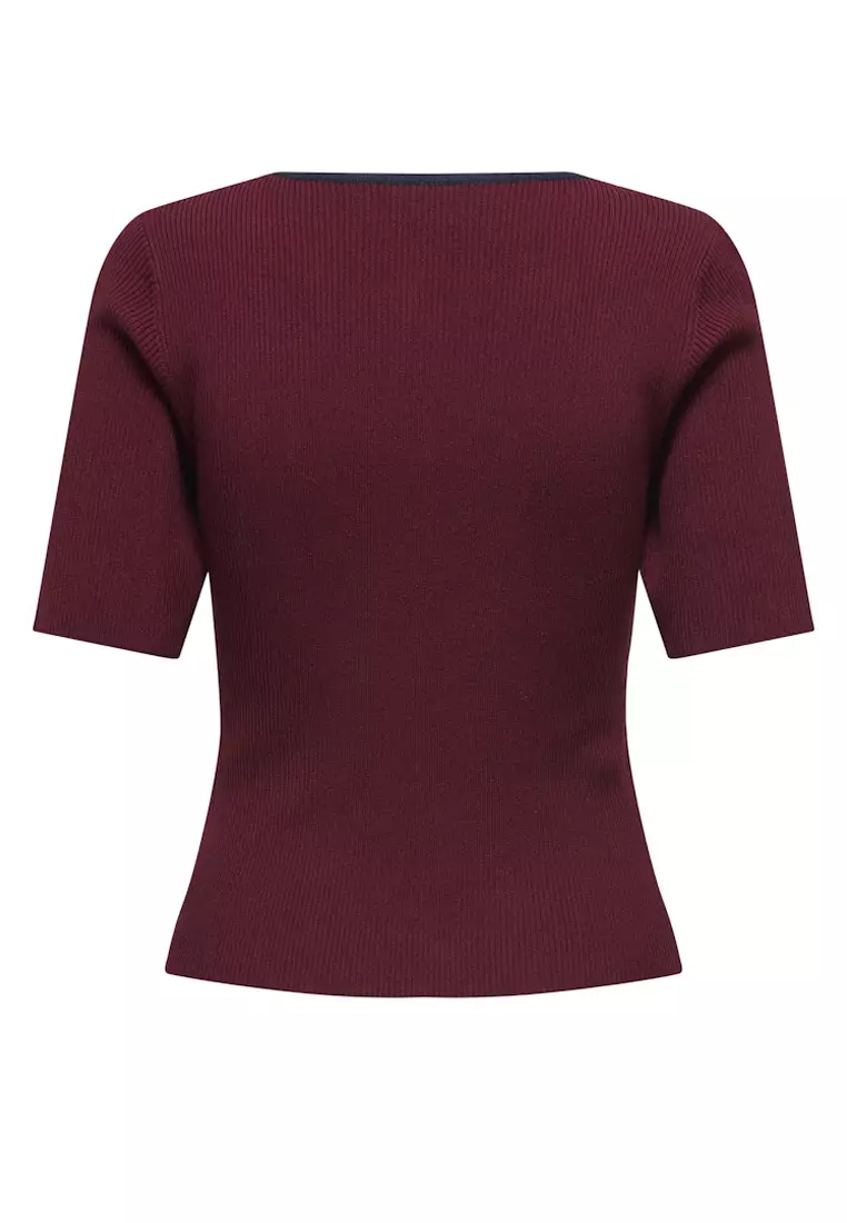 Short Sleeves Contrast V-Neck Pull Sweater