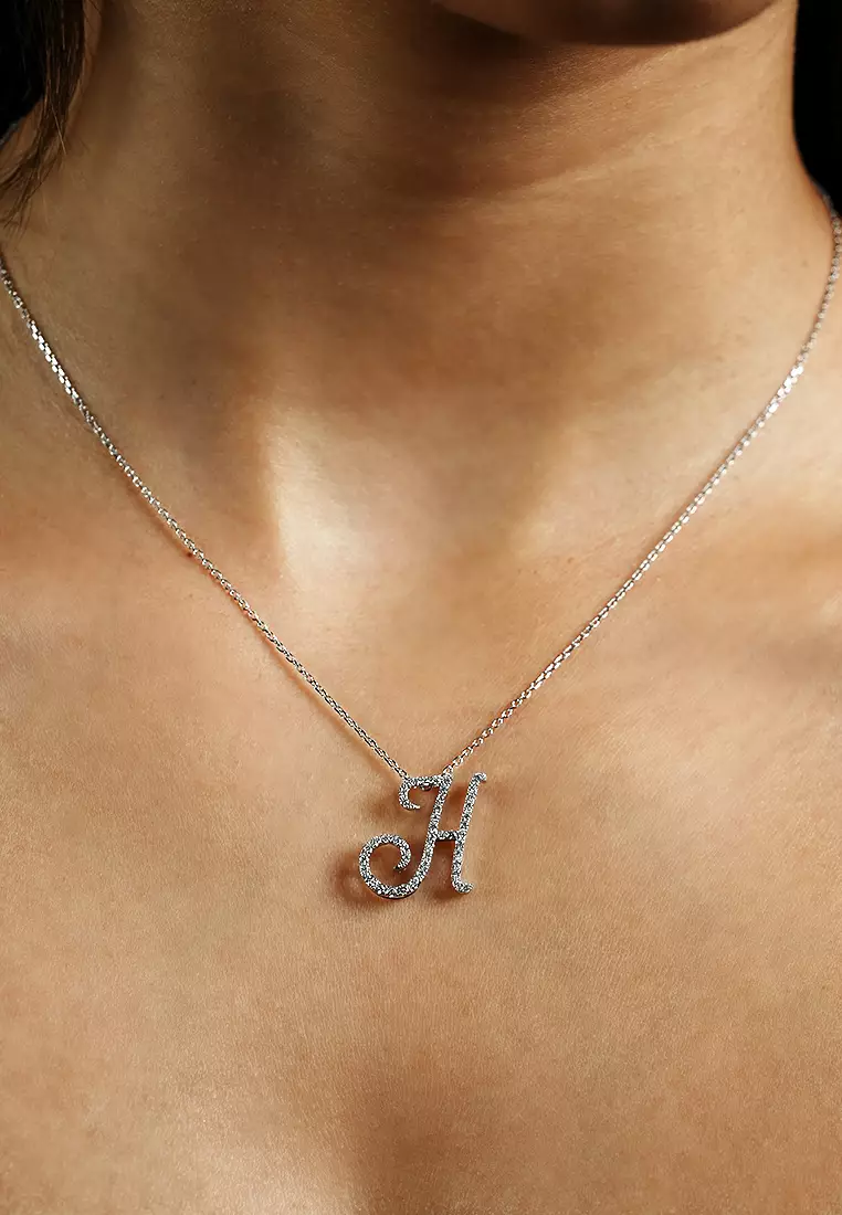 Pavé Lab Grown Diamond 'H' Initial Pendant in White Gold D/E-VVS/VS (0.34ct TDW) with chain