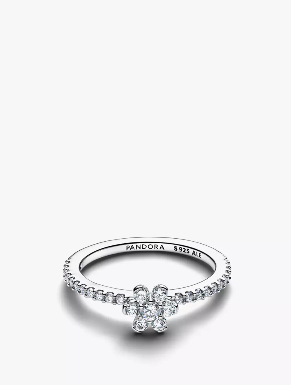 Flower sterling silver ring with clear cubic zirconia