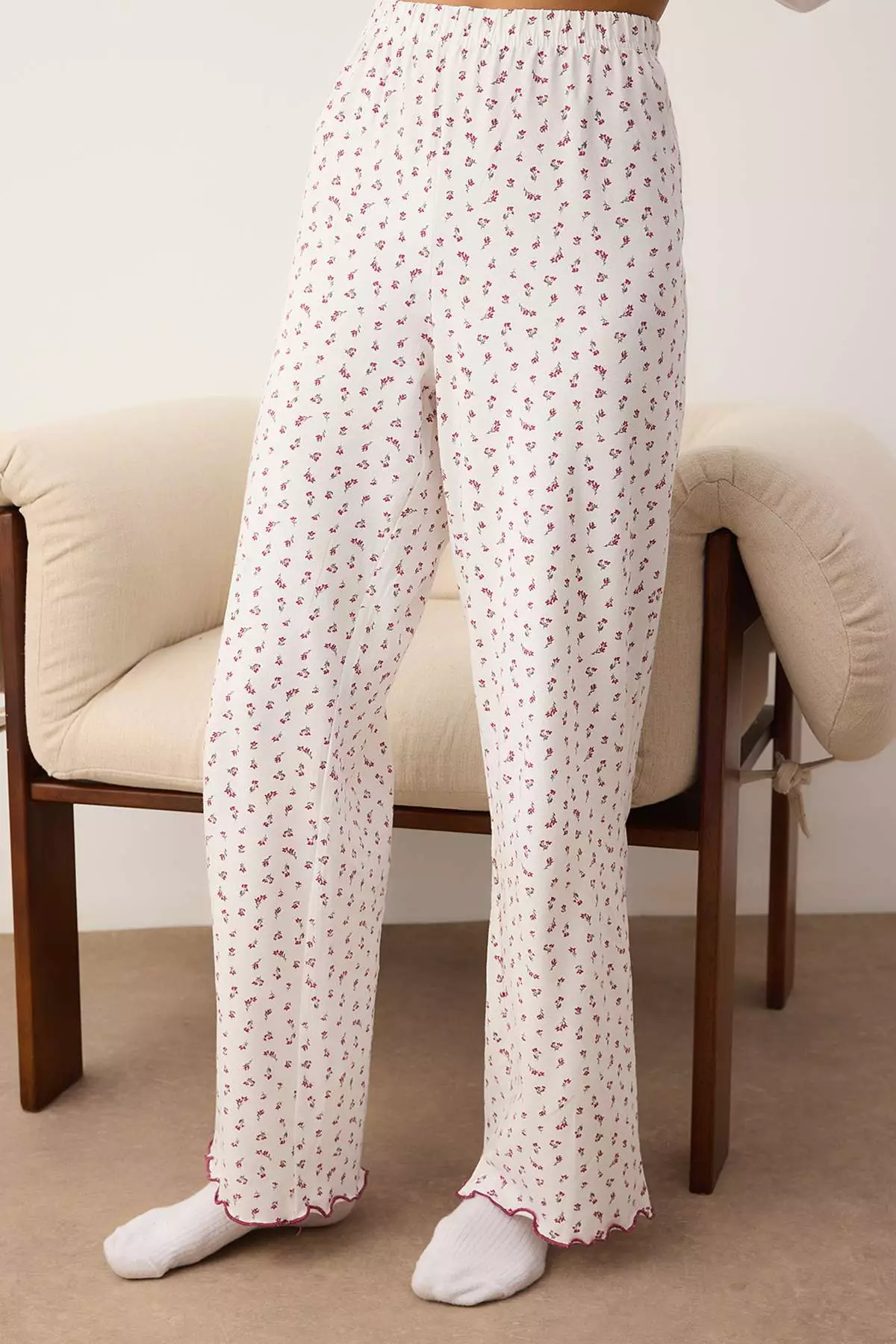 Navy Blue-White 2-Pack Floral Cotton Lycra Jersey Knitted Pajama Bottoms