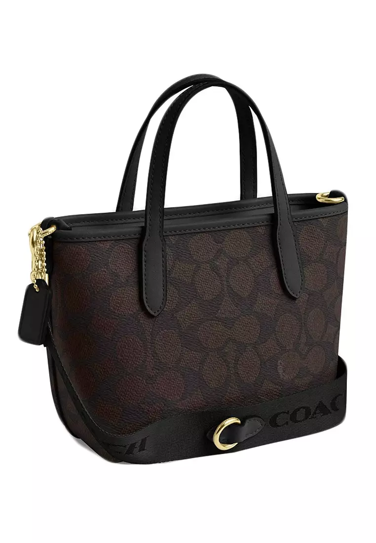 City Mini Tote Bag In Signature Canvas - Walnut Black