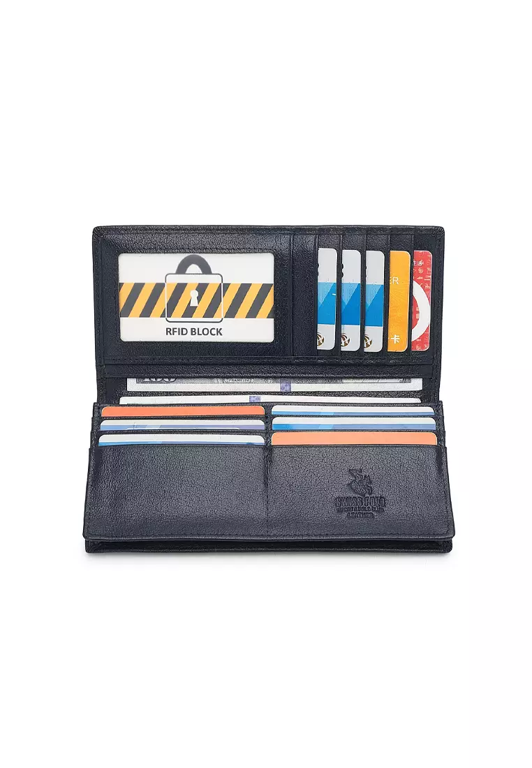 Men's Genuine Leather RFID Blocking Fortune Long Wallet (Genuine 皮具錢包) - 蓝色