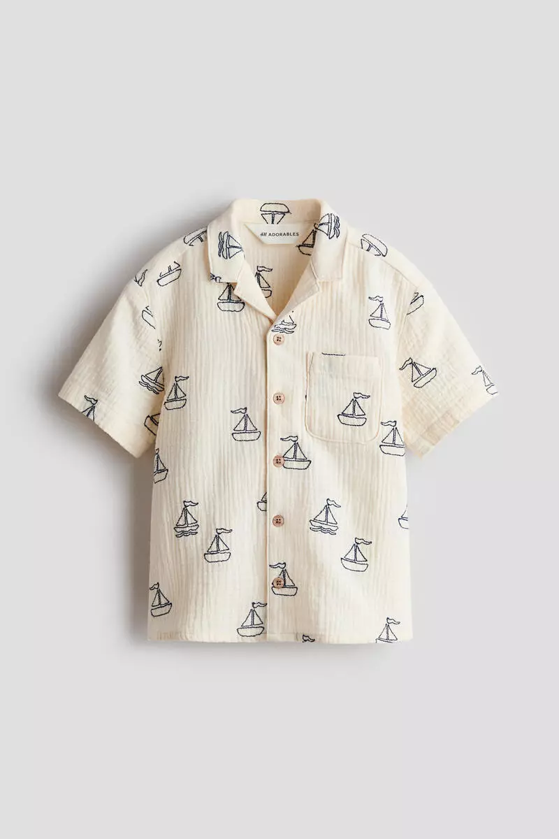 Embroidery-motif cotton shirt