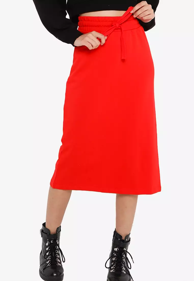 H&m red outlet midi skirt