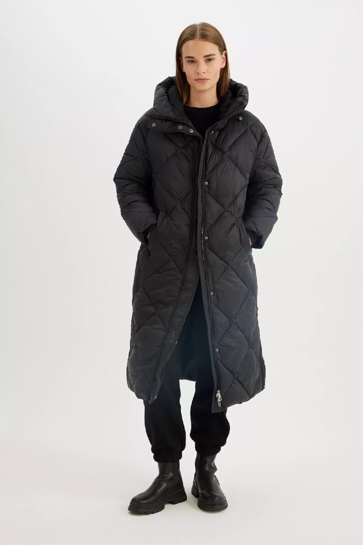 DeFacto Water Repellent Hooded Long Coat