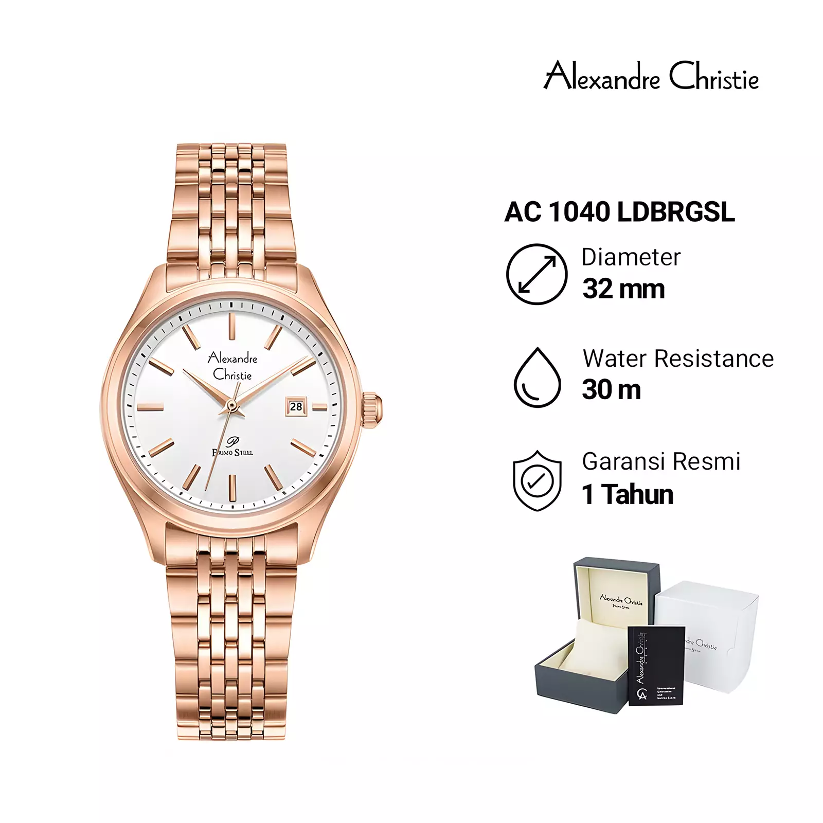 Jam Tangan Analog Wanita - Primo Series - Rose Gold Silver - Stainless Steel - 1040 LDBRGSL