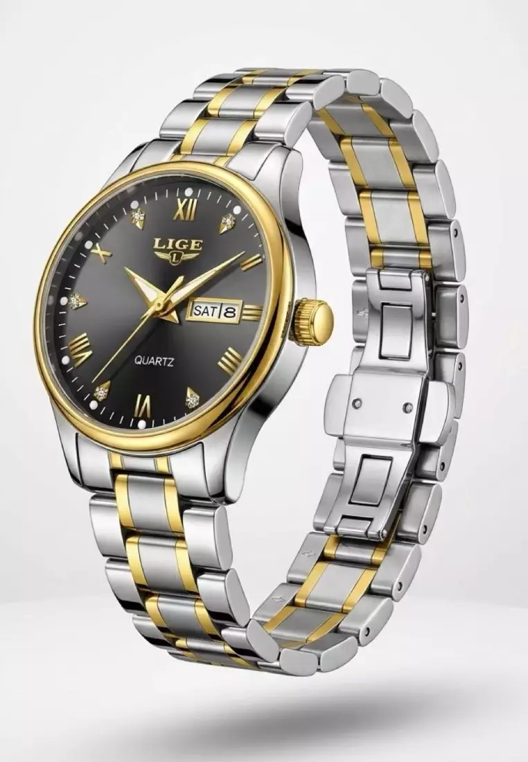 Ladies Day/Date Light Metal Alloy Quartz Watch, 29mm Diameter, Stainless Steel Bracelet