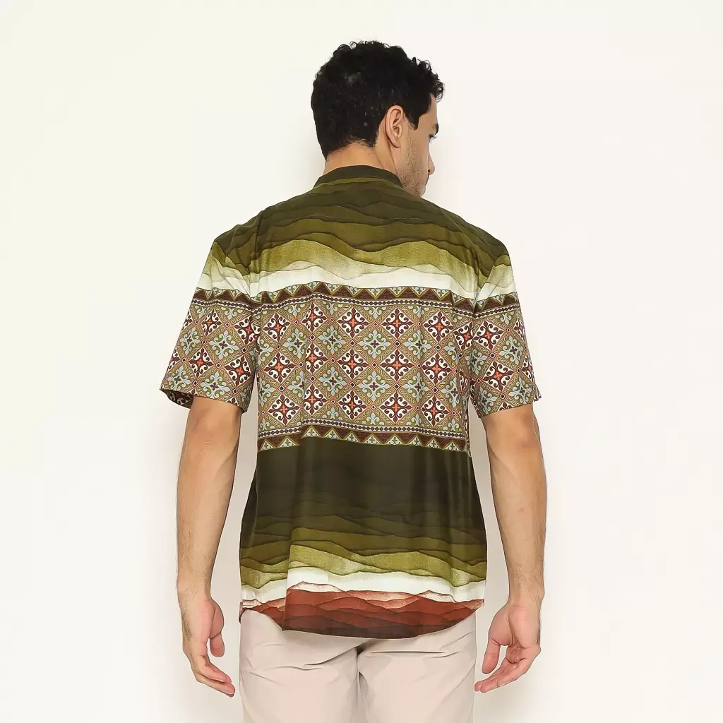 AMK Baju Koko Pria Printing Lengan Pendek KK THALIB S/S Olive