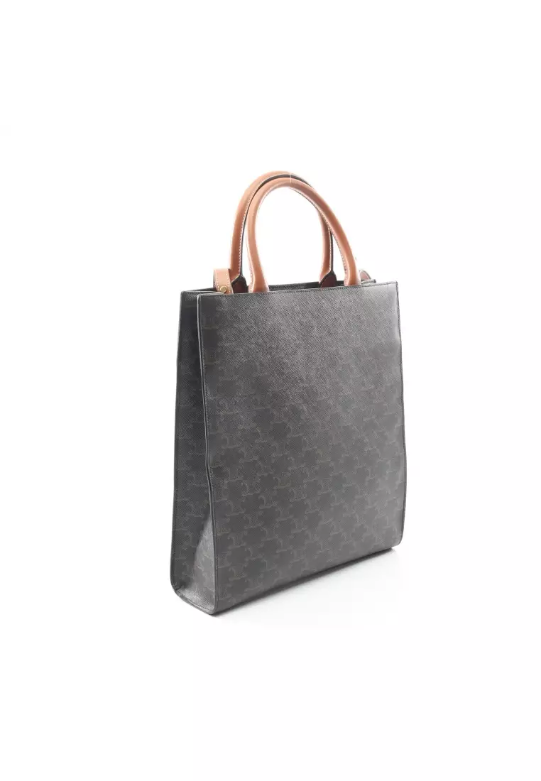 Pre-Loved Celine Small Vertical Hippopotamus Triomphe Handbag tote bag PVC leather black Brown 2WAY