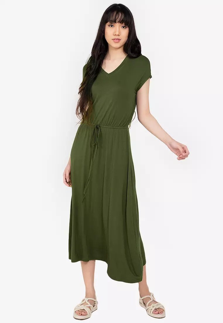 Jual ZALORA BASICS Basic Drawstring Waist Midi Dress Original 2024