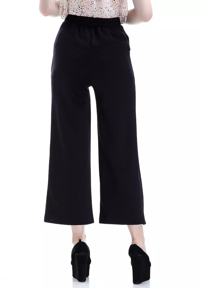 Xana Celana Kulot Bawahan Wanita Motif Solid Design Simple Woman - Hitam