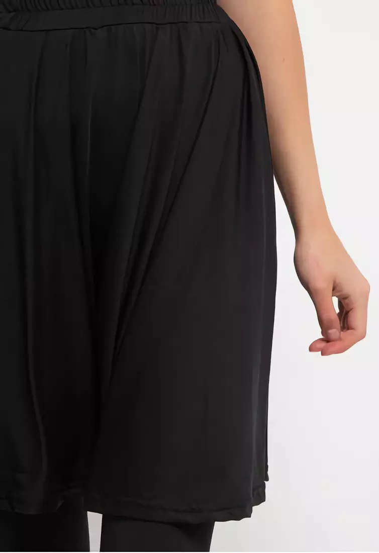 LB058 Leging Rok Olahraga Dual Layer (2-In-1) Hitam