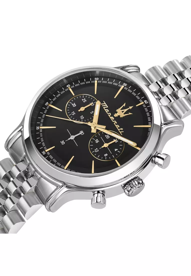 【2 Years Warranty】Maserati Epoca 42mm Black Dial Men's Stainless Steel Chronograph Quartz Watch R8873618017 With Luminous Hands