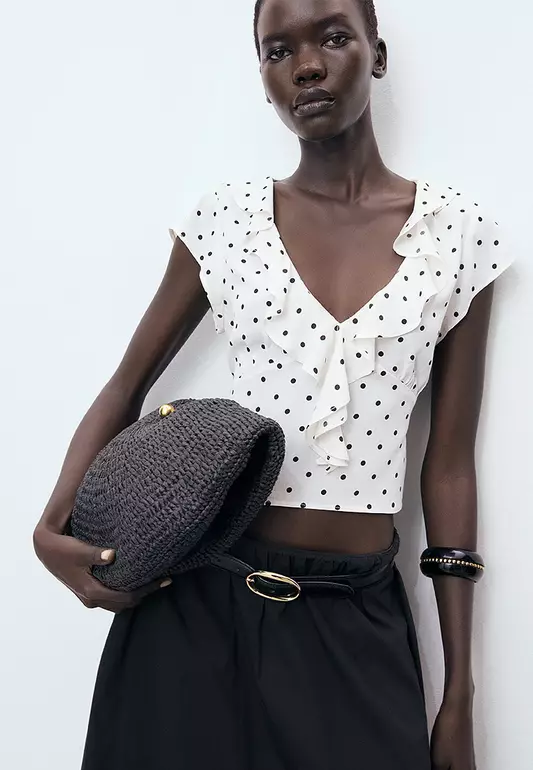 Polka-Dot Blouse With Ruffles