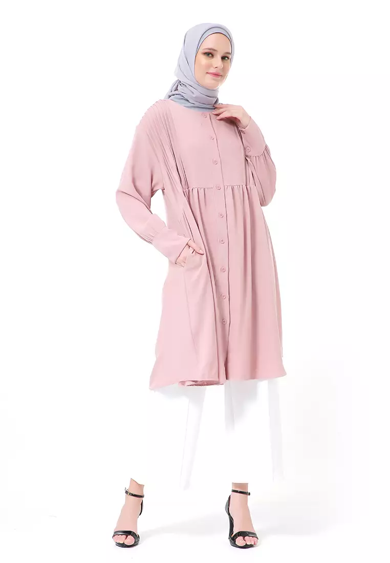 Xaula Tunik Polos Muslimah Atasan Wanita Lengan Panjang Premium High Quality - Dusty Pink