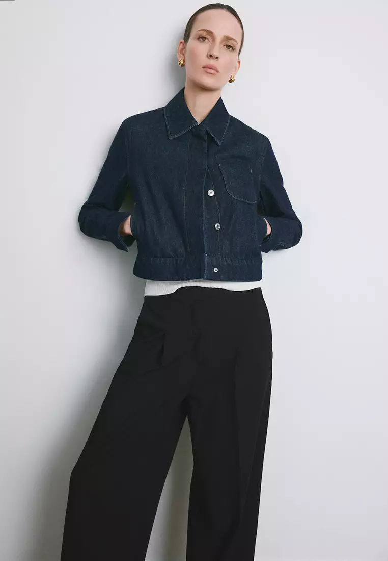 直管剪裁褶飾長褲