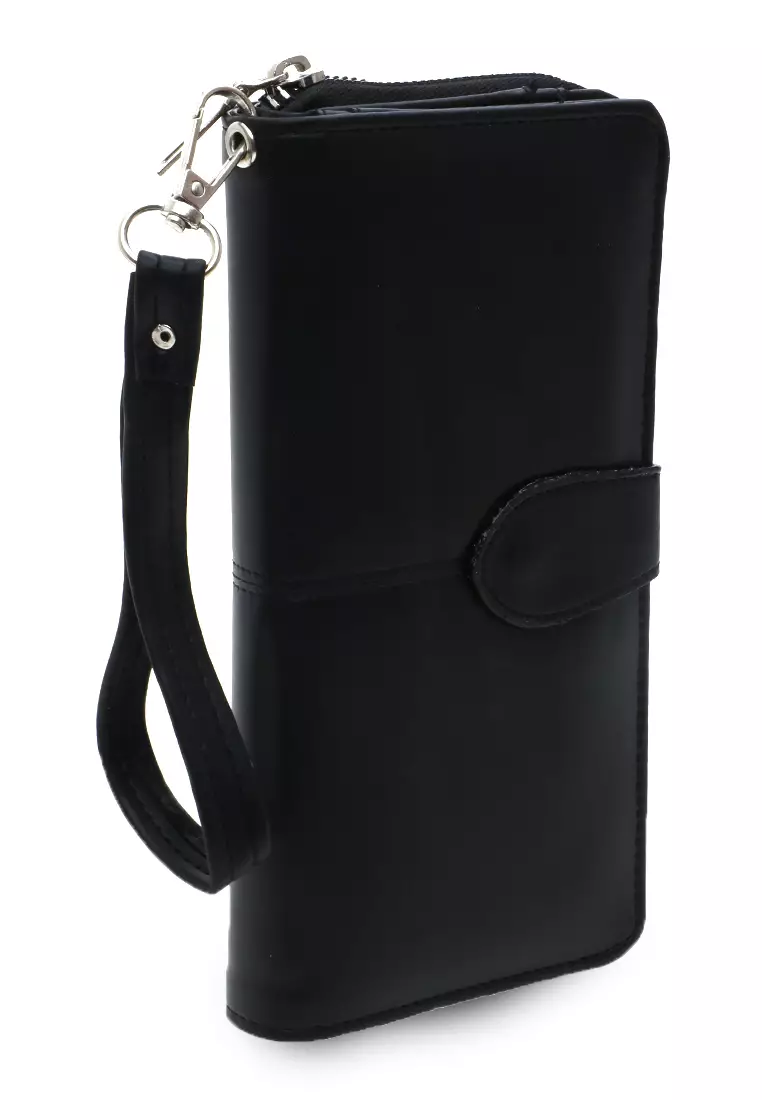 Dompet Leather Wanita Design Casual Long Wallet Soft Large Capacity Free Tali Tangan - Hitam