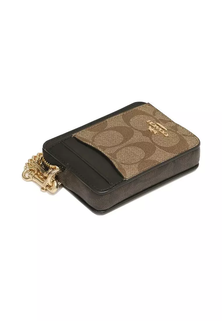 Buy Coach Coach Zip Card Case In Blocked Signature Canvas Khaki Brown Multi C1885 2023 Online
