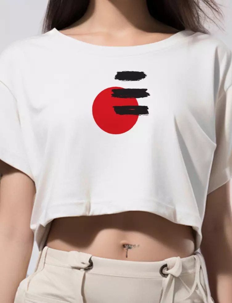 LTE88 kaos crop top oversize OLC wanita abstrak aesthetic simpel sun strokes putih