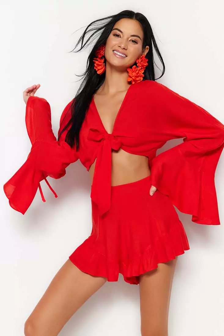 Flared Blouse and Shorts Set