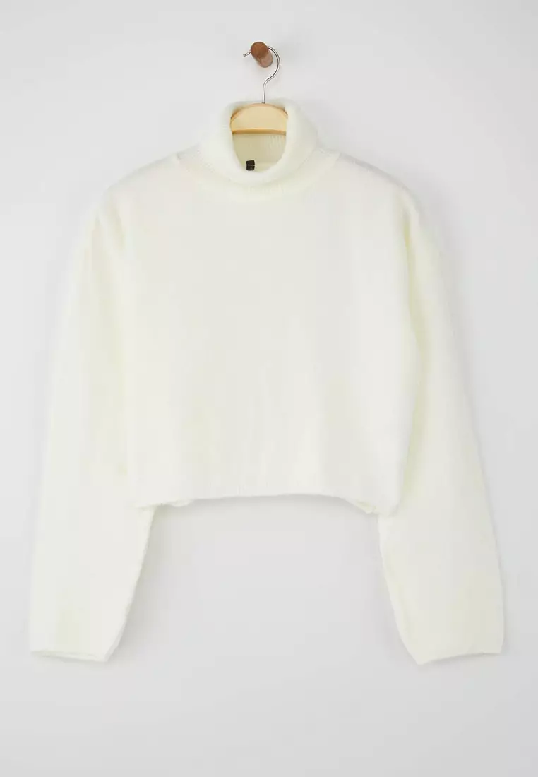 Wardrobe Essentials Ecru Wide Pattern Soft Texture Crop/Short Knit Sweater