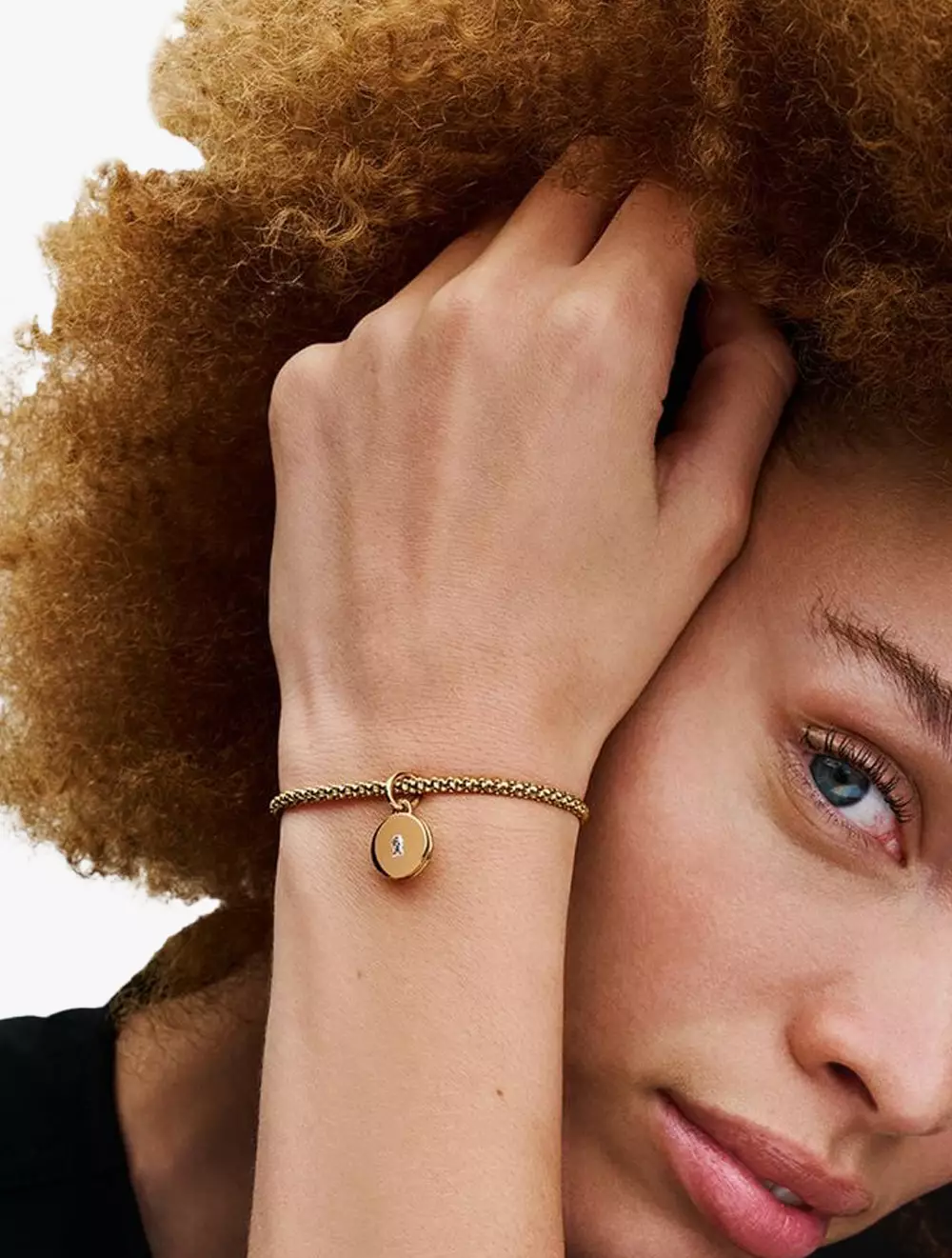 Key hole engravable locket 14k gold-plated dangle with clear cubic zirconia