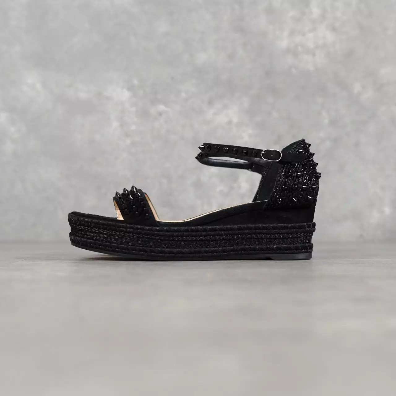 Sepatu CHRISTIAN LOUBOUTIN MADMONICA 6CM MATTE BLACK SPIKE WEDGES 100% ORIGINAL