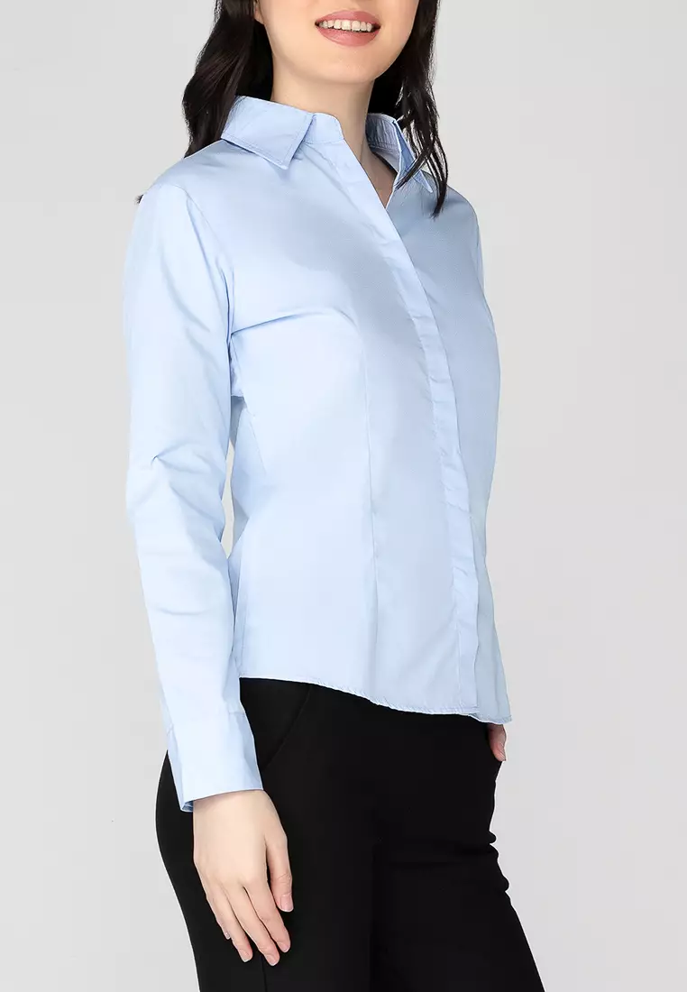 Della Pinstripe Long Sleeve Office Blouse