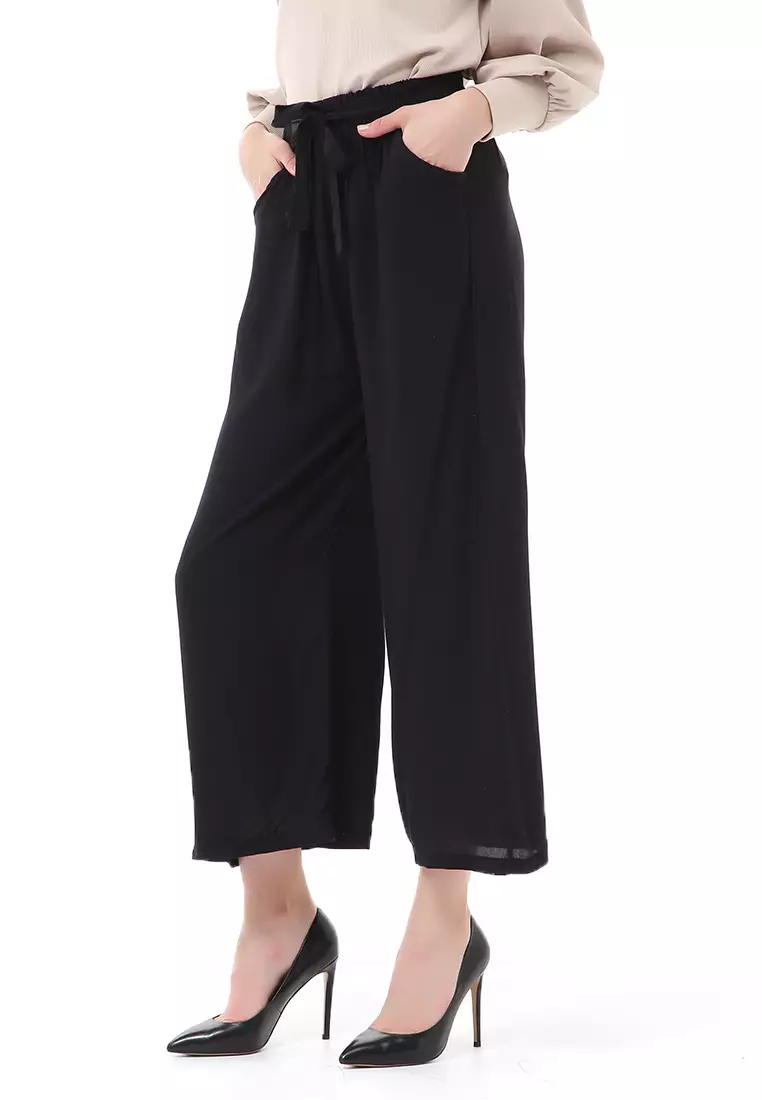 Stella Celana Panjang Casual Wanita Kulot Loose Pants Homewear Material Rayon ORIGINAL - Black